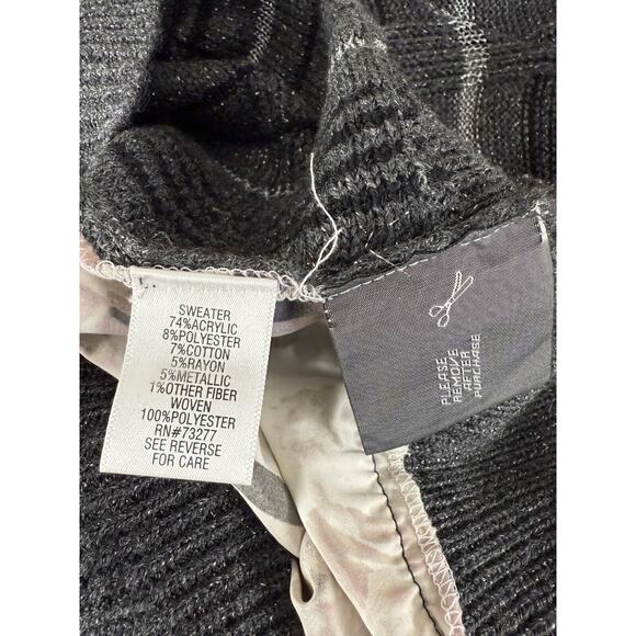Simply Vera Wang Size M Striped Floral Shimmer Metallic Sweater Gray 3/4 Sleeve - Picture 7 of 9